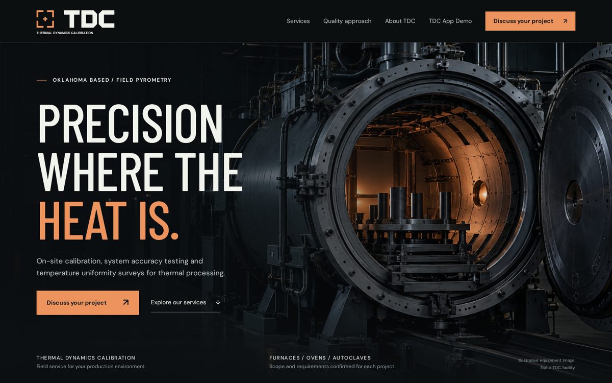 Screenshot of the Thermal Dynamics Calibration website homepage